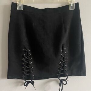 Black Lace-Up Mini Skirt